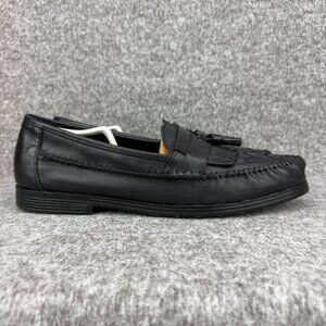 ✅Earth Shoe Mens 13 Alan II Black Leather Tassel Kilti Slip-On Moc Toe Loafers